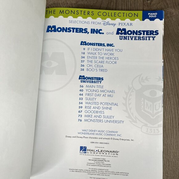 The Monsters Collection Sheet Music Selections Book Disney Pixar Hal Leonard - Picture 5 of 5